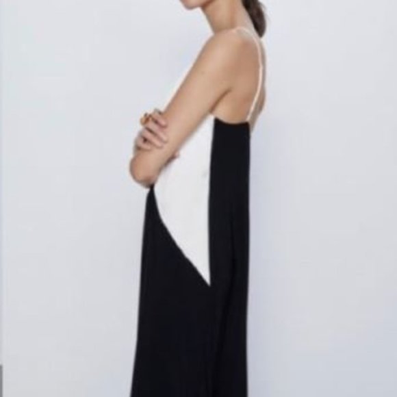 Zara - Black & White Midi Slip Dress - Picture 2 of 8